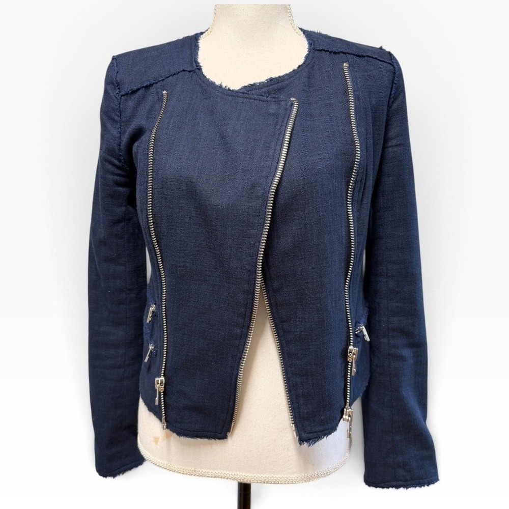 Veronica Beard Blazer Jacket Navy Blue Multi-Zip Raw Edge Moto Size 0 ‎
SBT127 - Picture 3 of 11